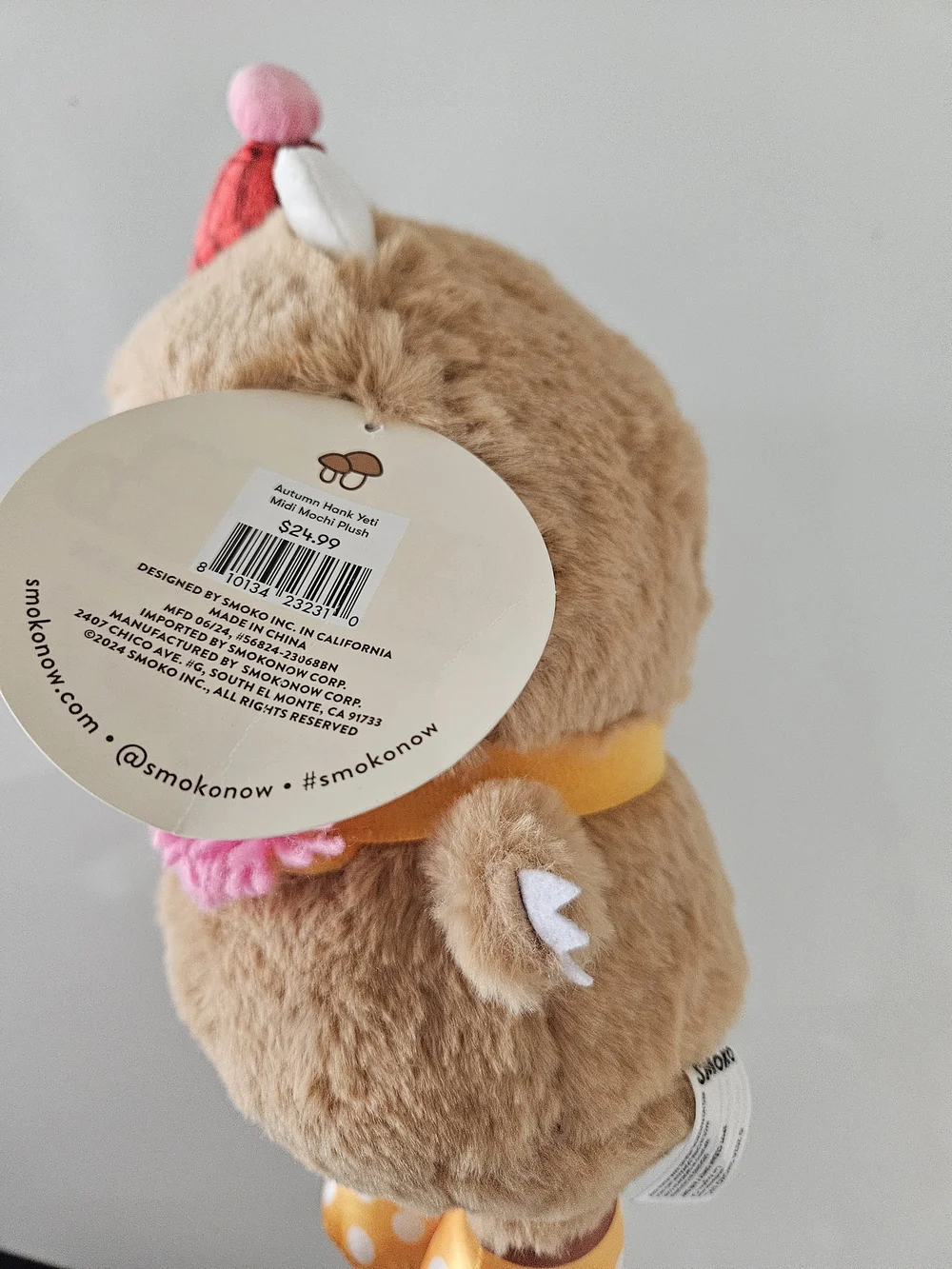 Plush Brown Monster Stuffed Animal with Pink & Yellow Accents